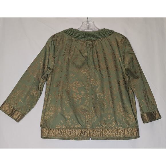 CHICO'S women size Medium Persian Luster Zariah Green Gold Jacket Royalty Regal - Picture 9 of 9